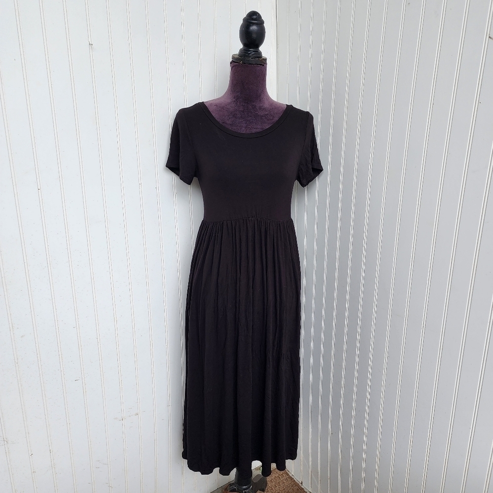 Mikey & Joey Black Short Sleeve Scoop Neck Babydoll Tunic Dress Womens Stretch M